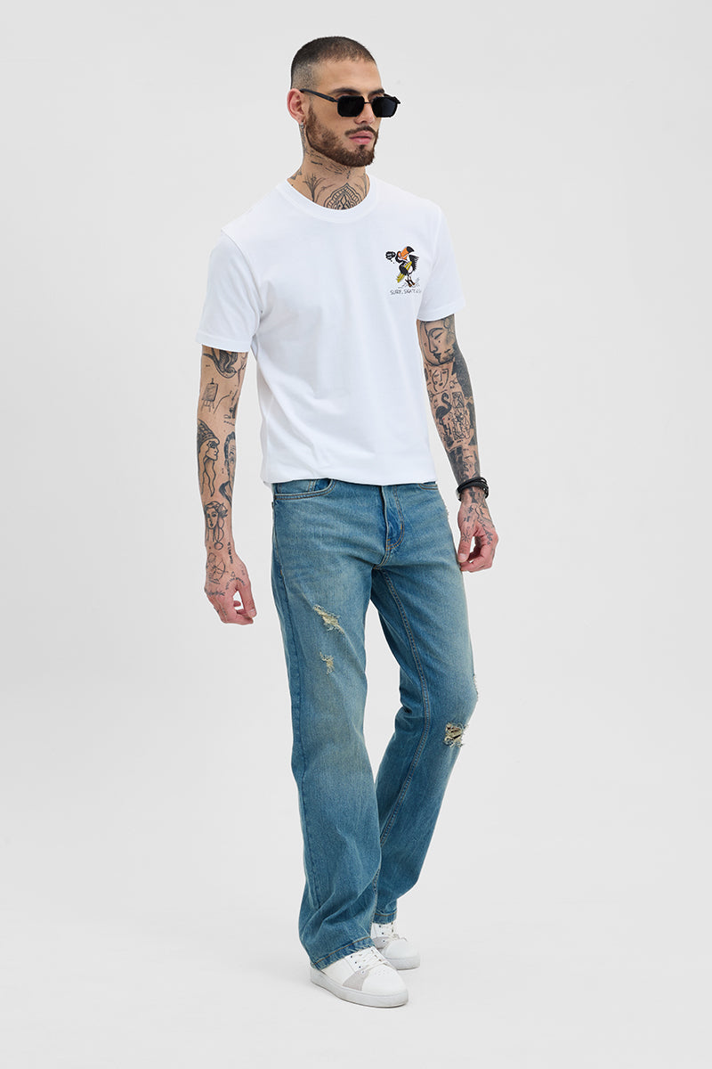 Venice White Printed Slim Fit T-Shirt