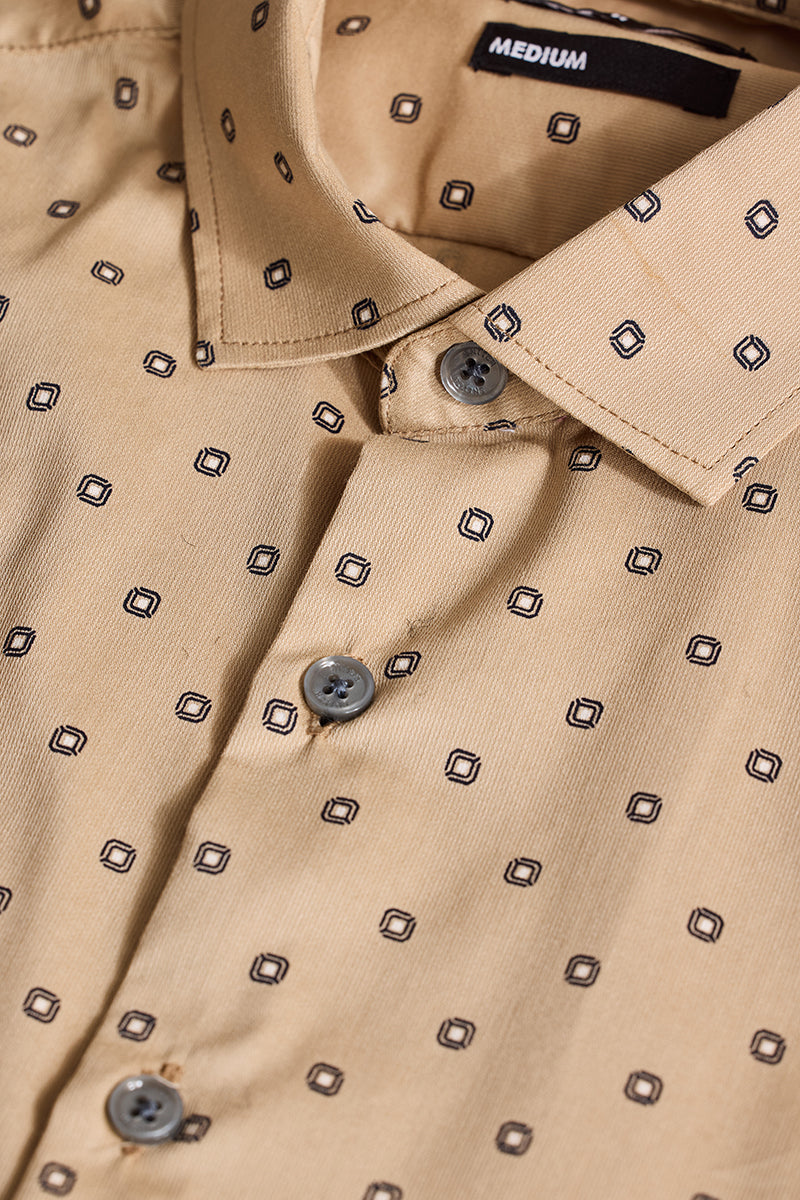 Beige Geometric Slim Fit Shirt