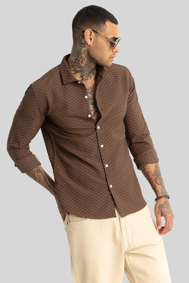 Light Brown Textured Stretch Shirt