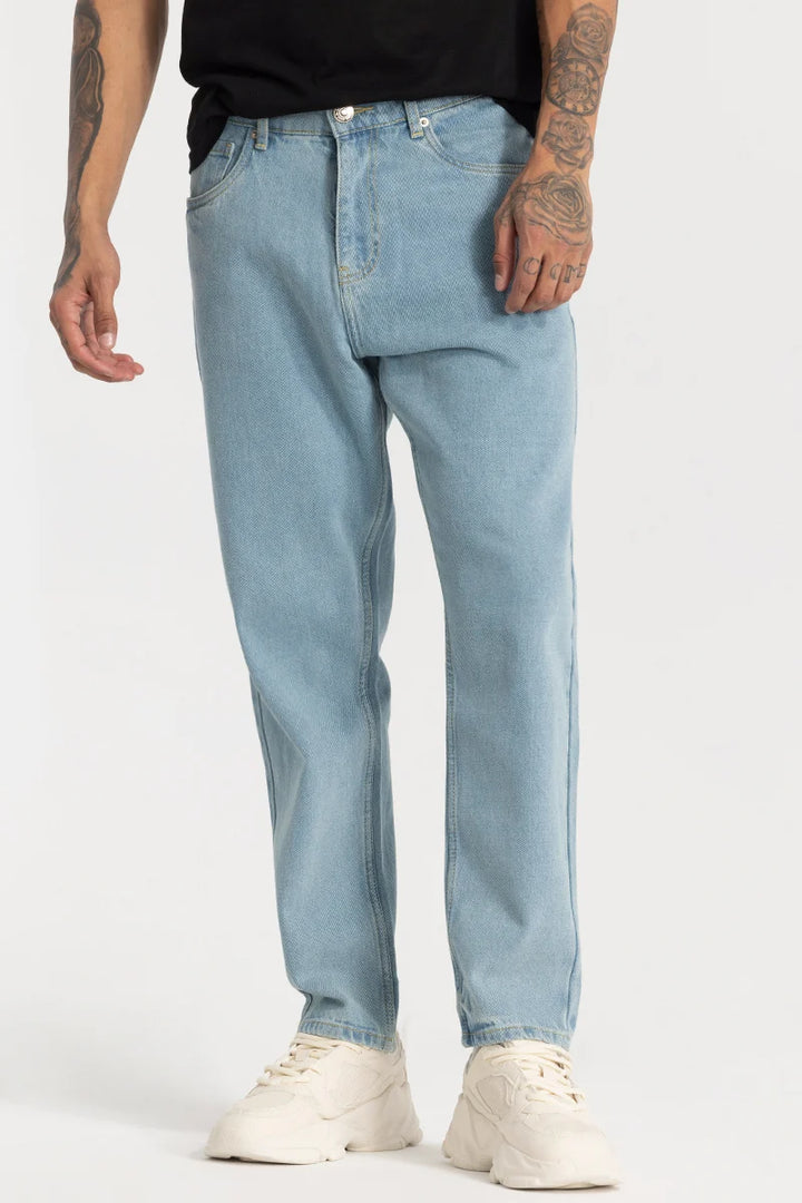 Blue Plain Baggy Fit Jeans