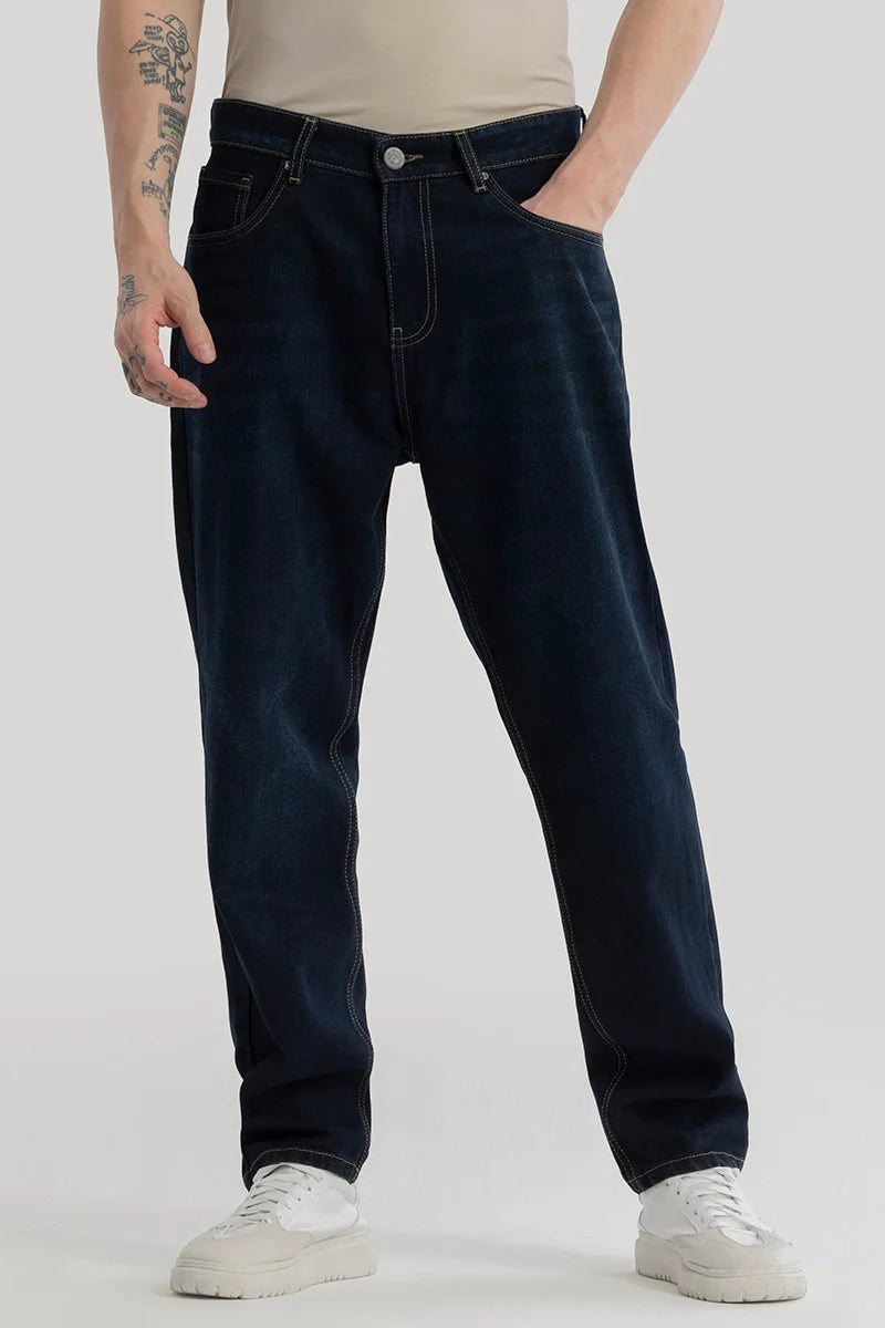 Kirsten Navy Plain Baggy Fit Jeans