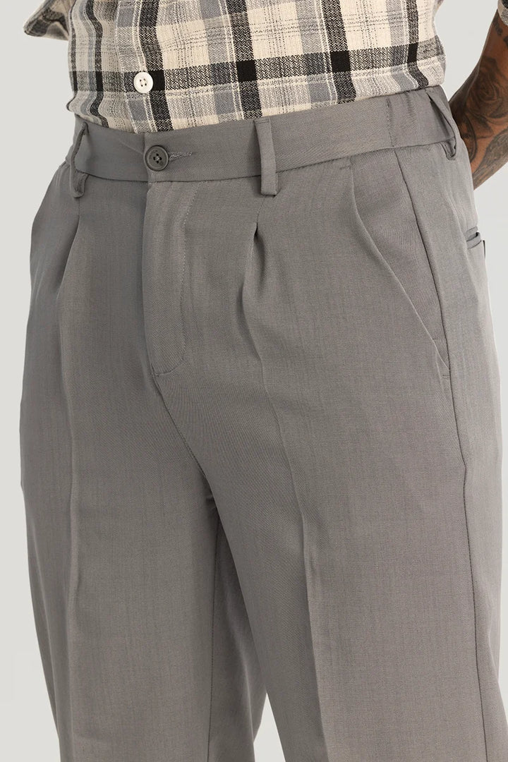 Light Grey Plain Relaxed Fit Trousers