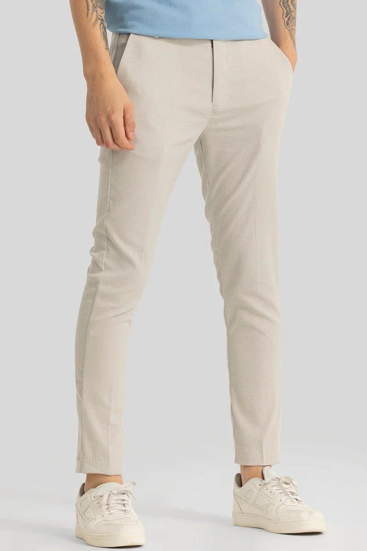 Yann Cream Plain Slim Fit Trousers