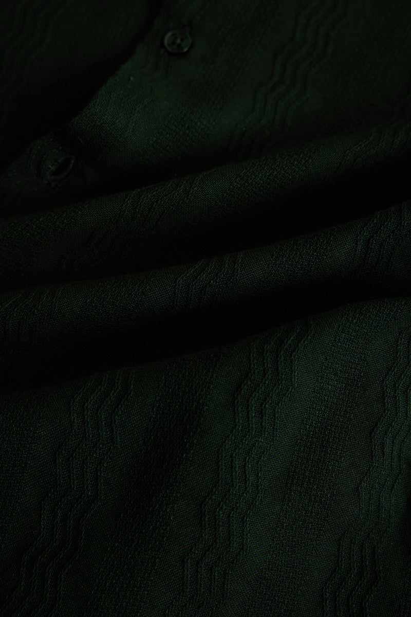 Dark Green Textured Slim Fit Shirt