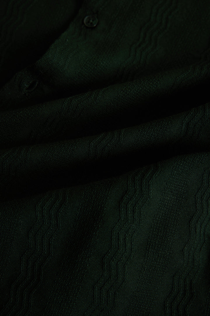 Dark Green Textured Slim Fit Shirt