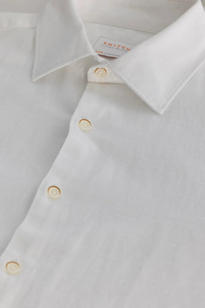 White Plain Linen Blend Shirt