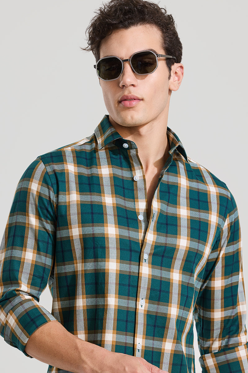 Dark Green Checks Slim Fit Shirt