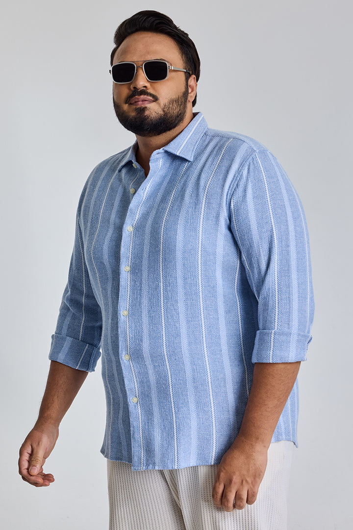 Light Blue Stripes Casual Plus Size Shirt