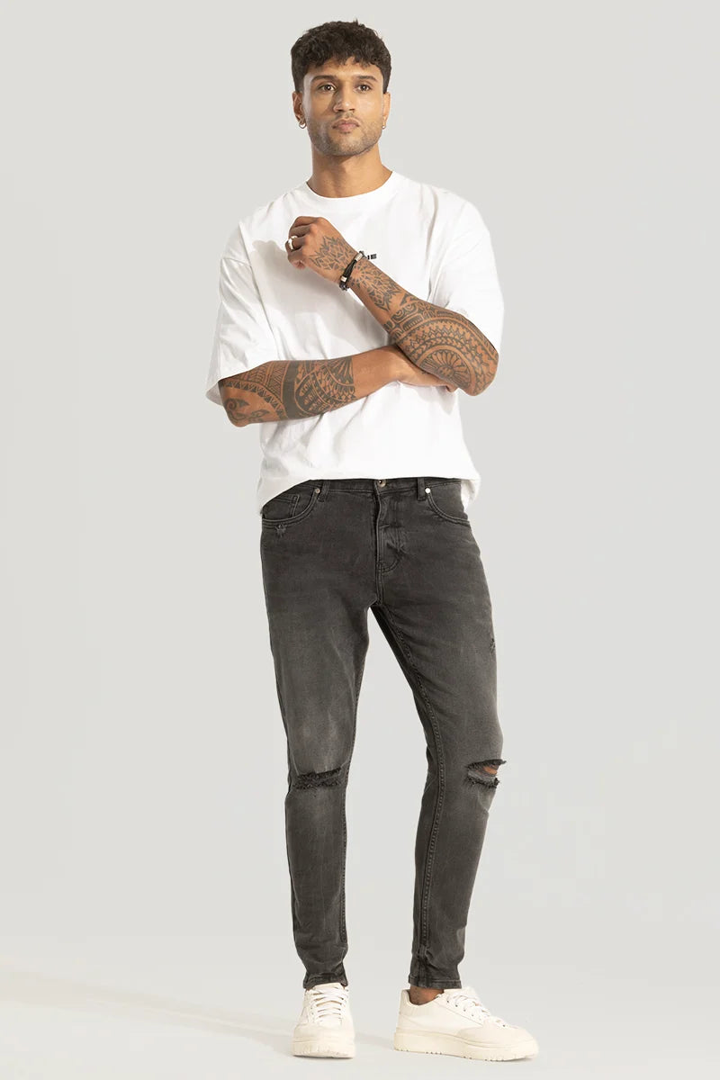 Grey Distressed Skinny Fit Jeans