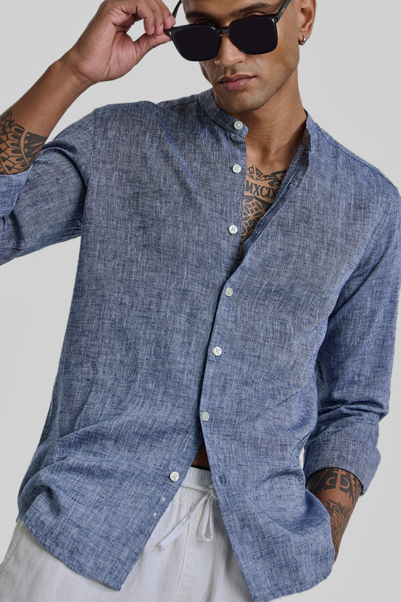 Blue Textured Linen Shirt