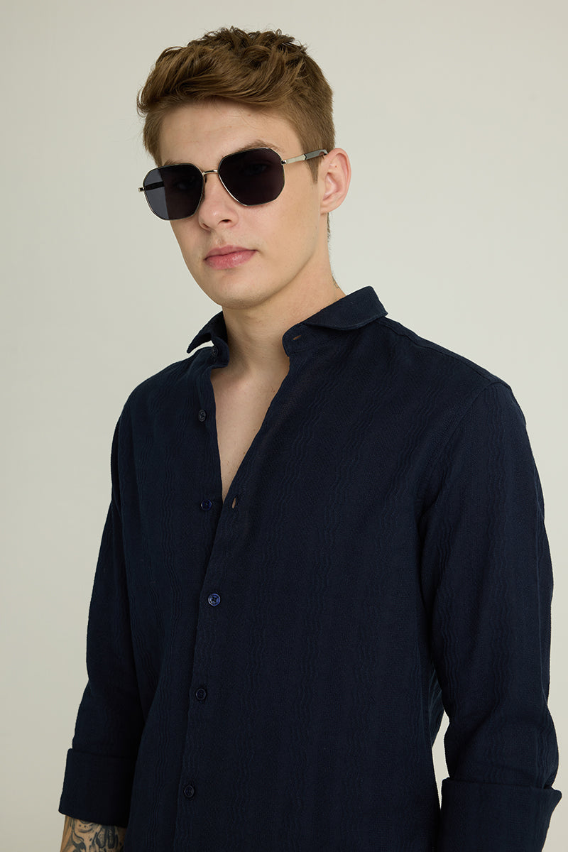 Navy Textured Slim Fit Shirt