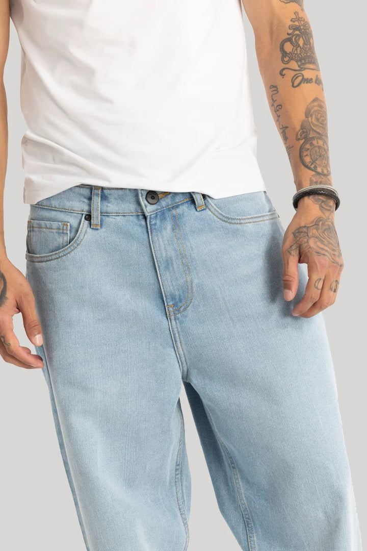 Light Blue Plain Loose Fit Jeans