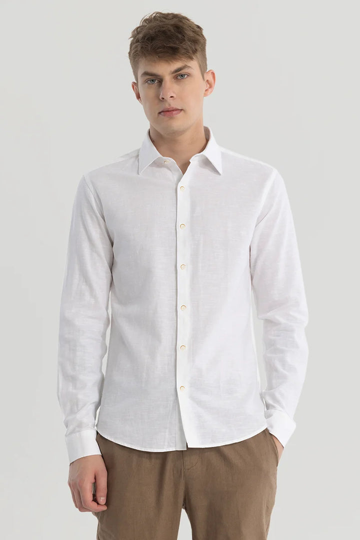 White Plain Linen Blend Shirt