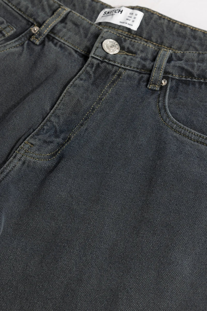 Charcoal Grey Plain Baggy Fit Jeans