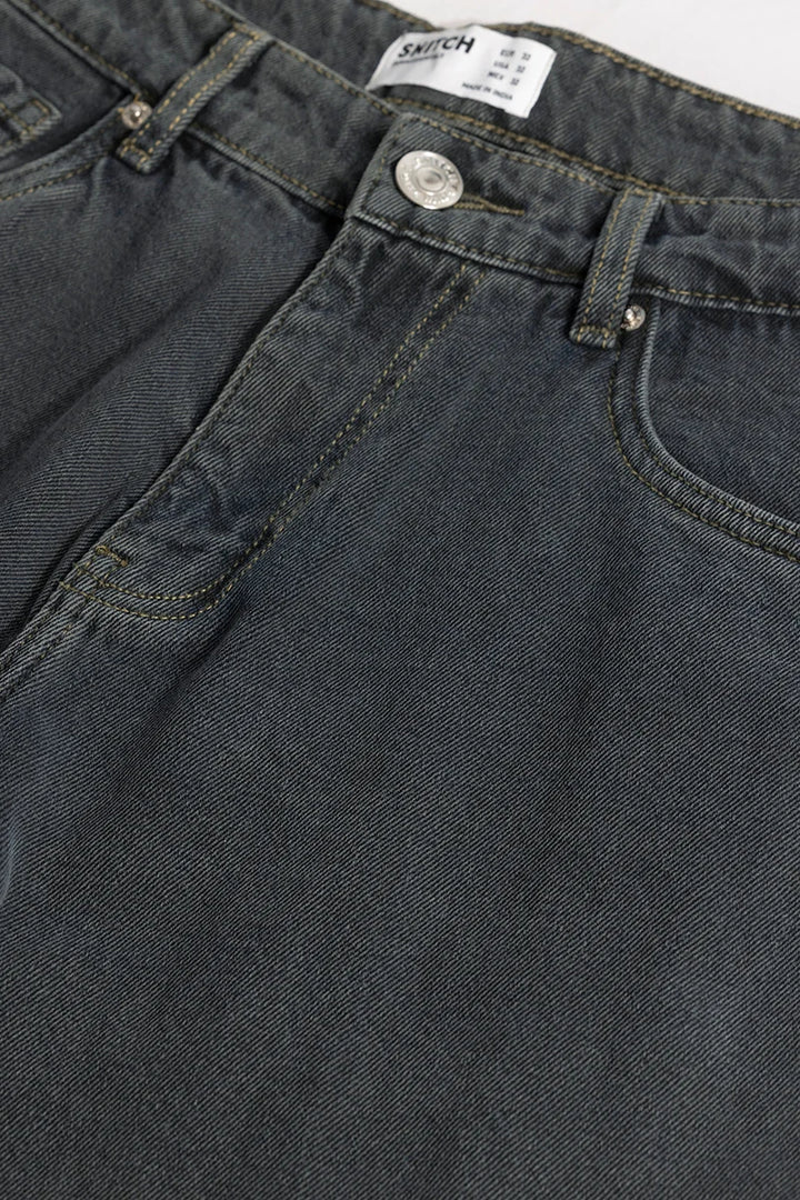 Charcoal Grey Plain Baggy Fit Jeans