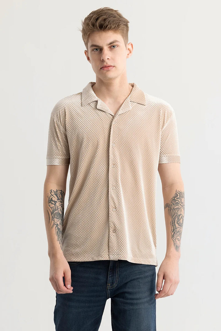 Tove Velvet Textured Beige Shirt