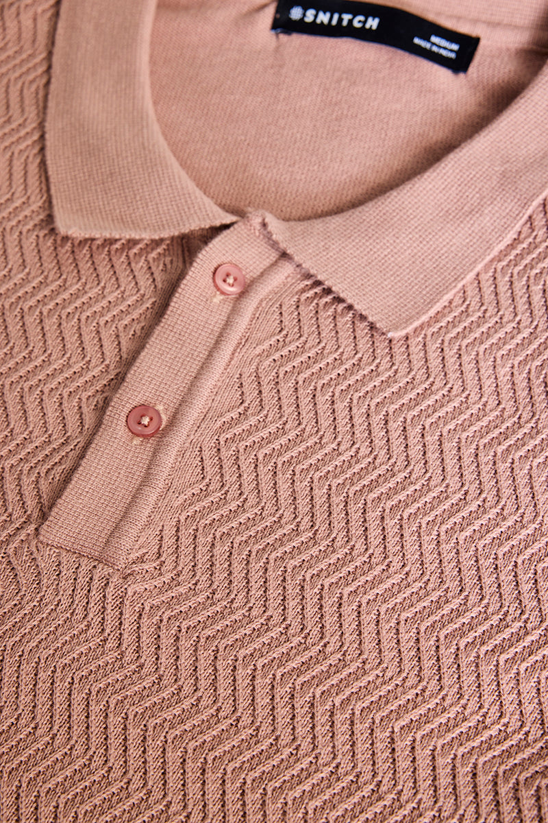 Peach Knitted Polo T-Shirt