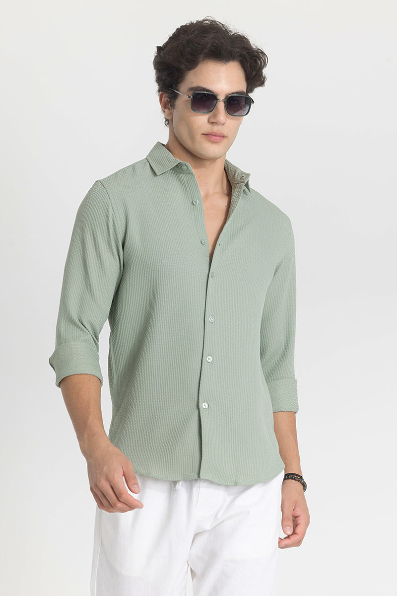 Light Green Slim Fit Textured Shirt