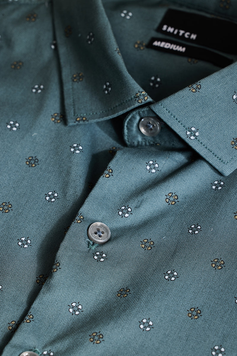 Teal Geometric Slim Fit Shirt