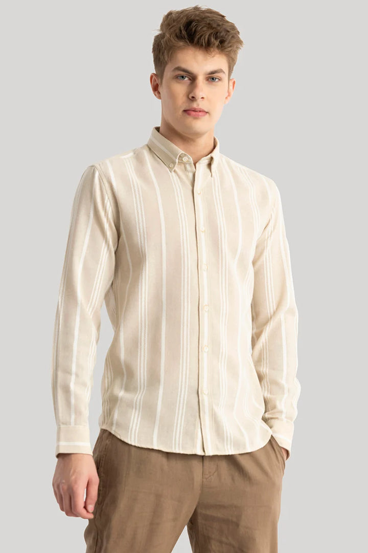 Yves Beige Stripes Linen Shirt