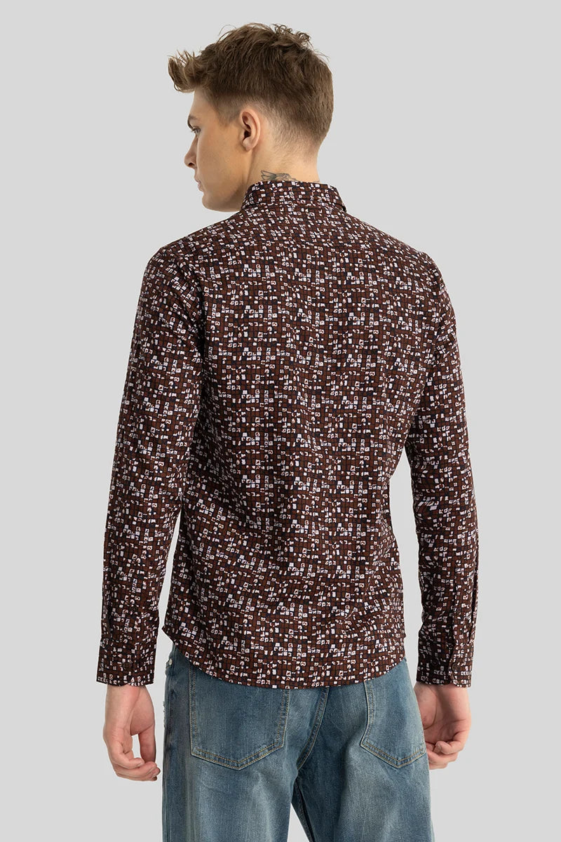 Maroon Abstract Slim Fit Shirt