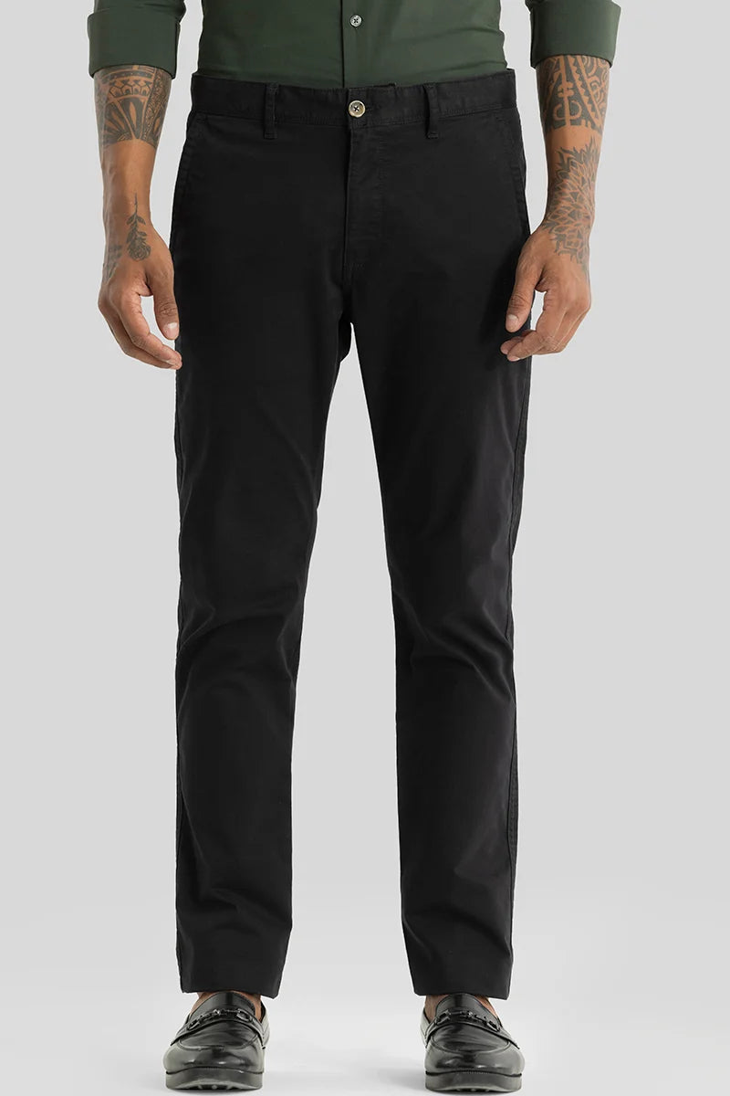 Astral Black Plain Slim Fit Chinos