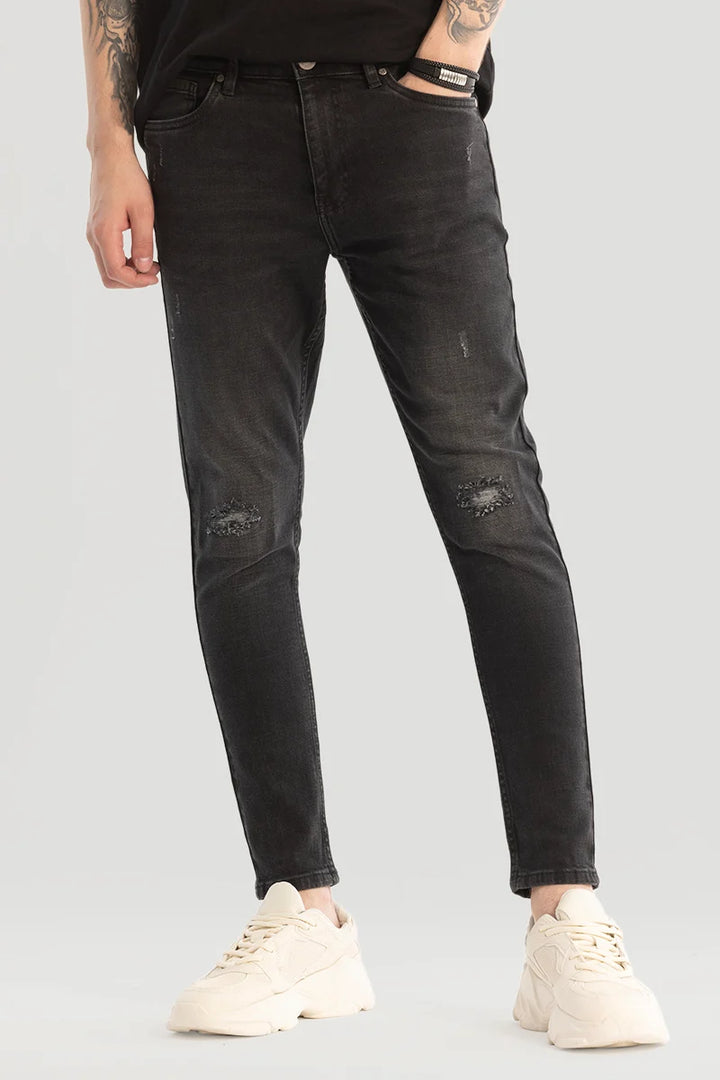 Charcoal Grey Distressed Skinny Fit Jeans