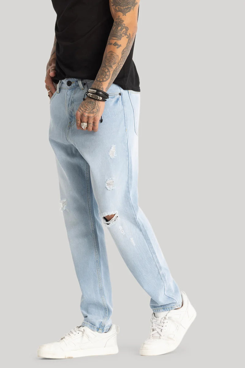 Light Blue Distressed Baggy Fit Jeans