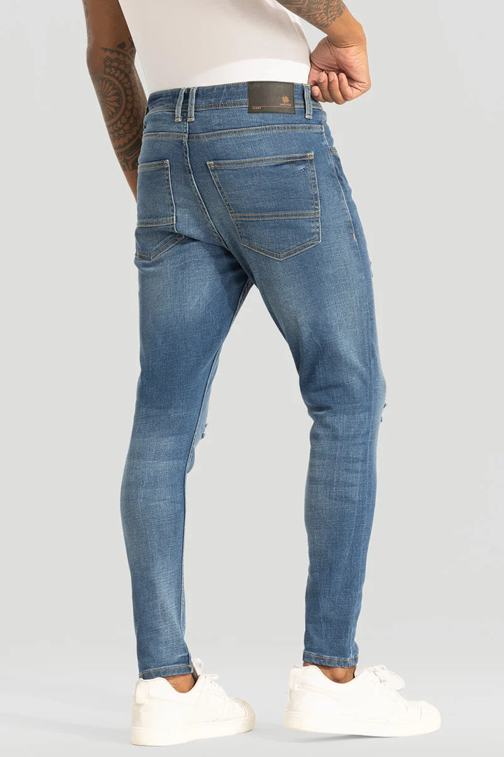 Denim Blue Distressed Skinny Fit Jeans