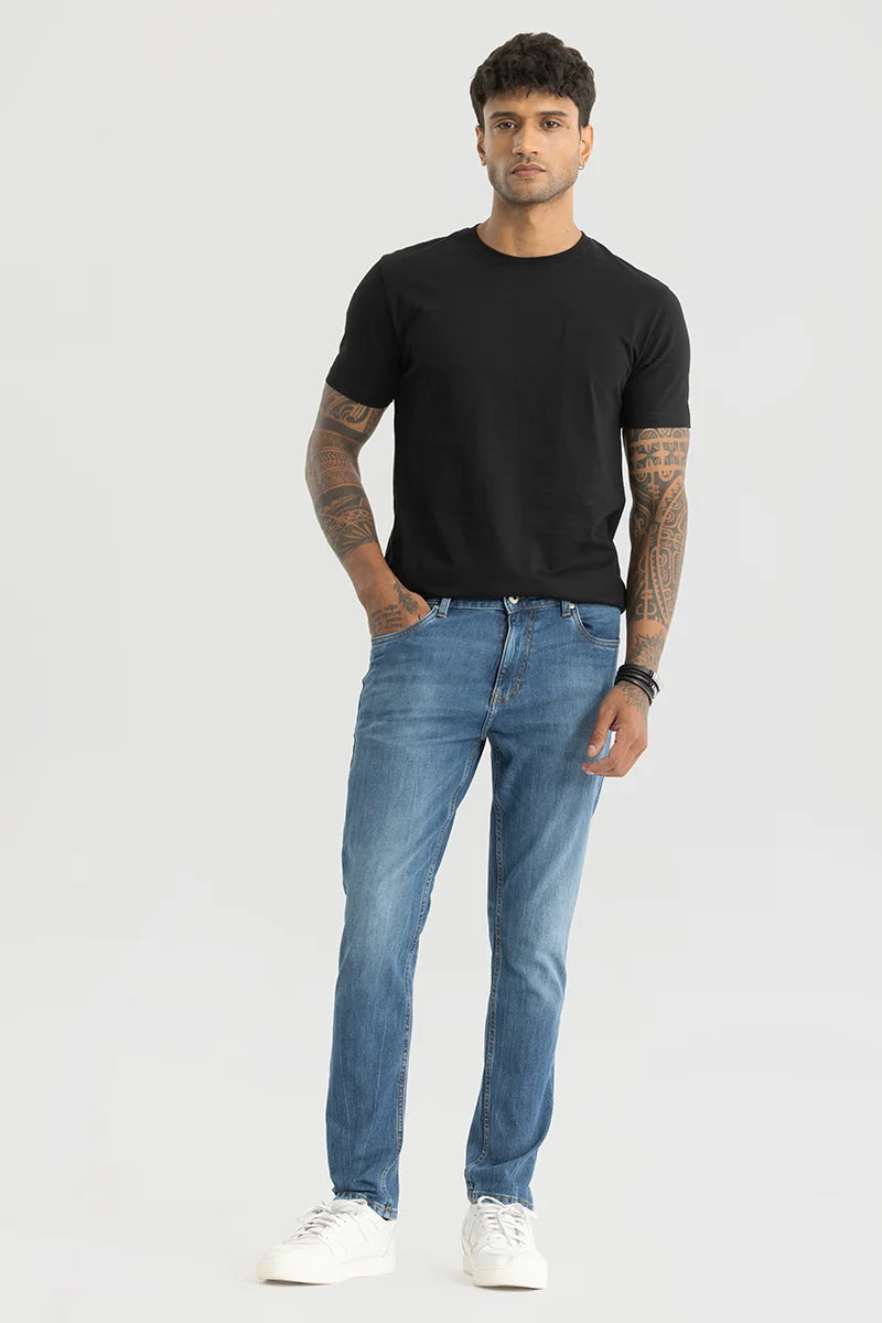 Slick Blue Plain Slim Fit Jeans