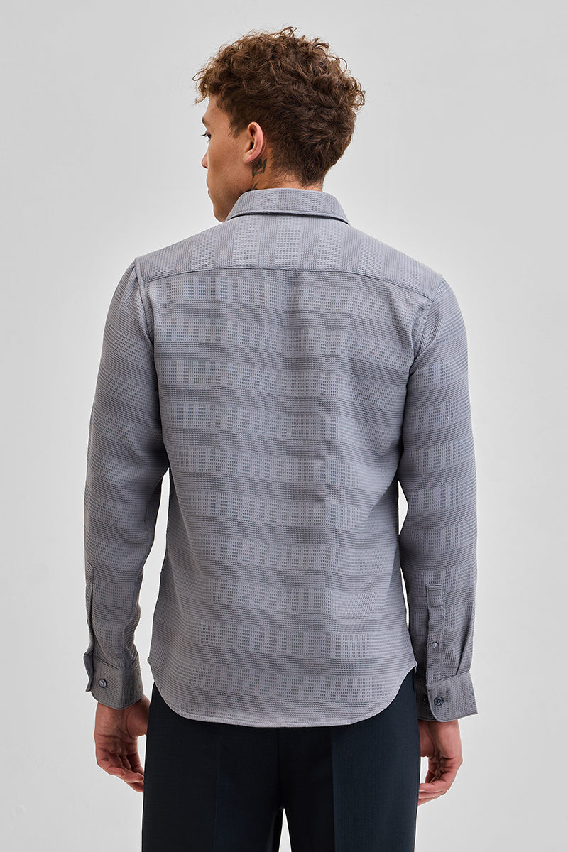 Grey Textured Slim Fit Shirt