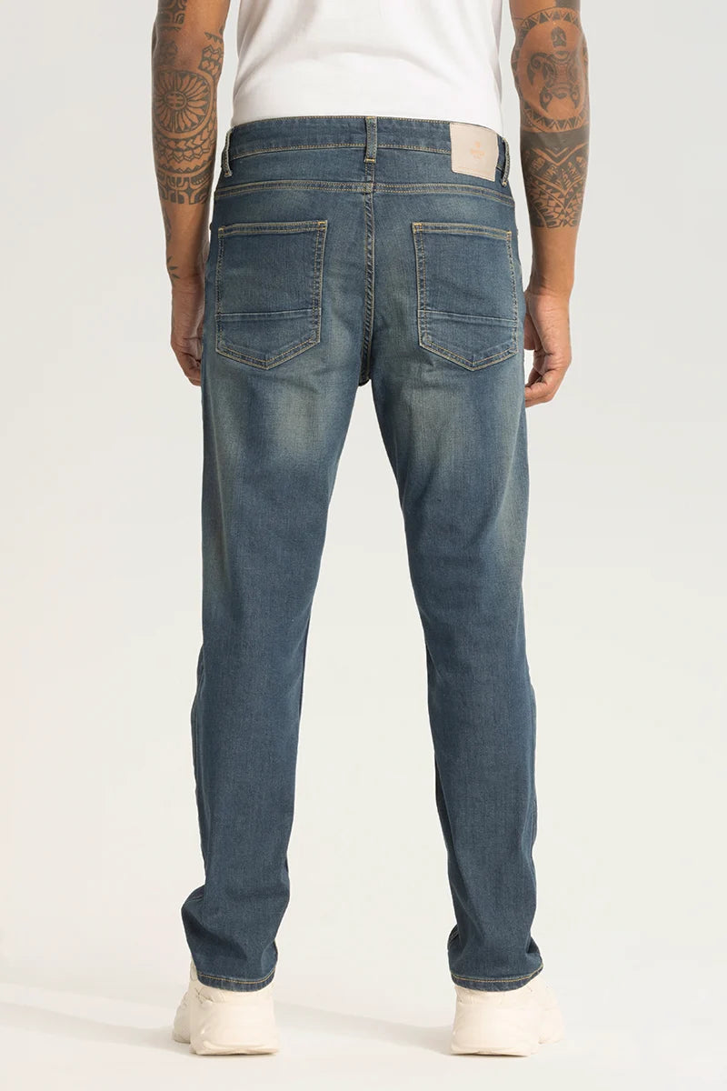 Blue Distressed Comfort Fit Jeans