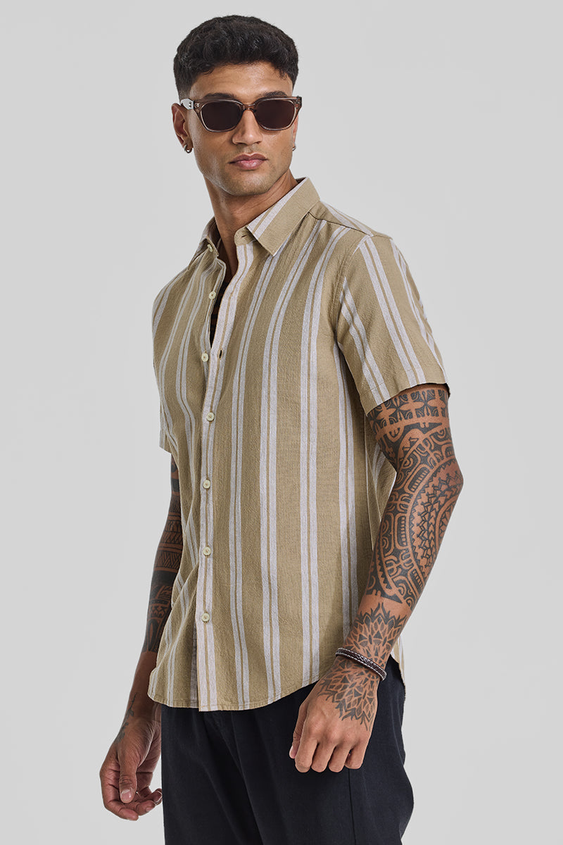 Beige Stripes Linen Shirt