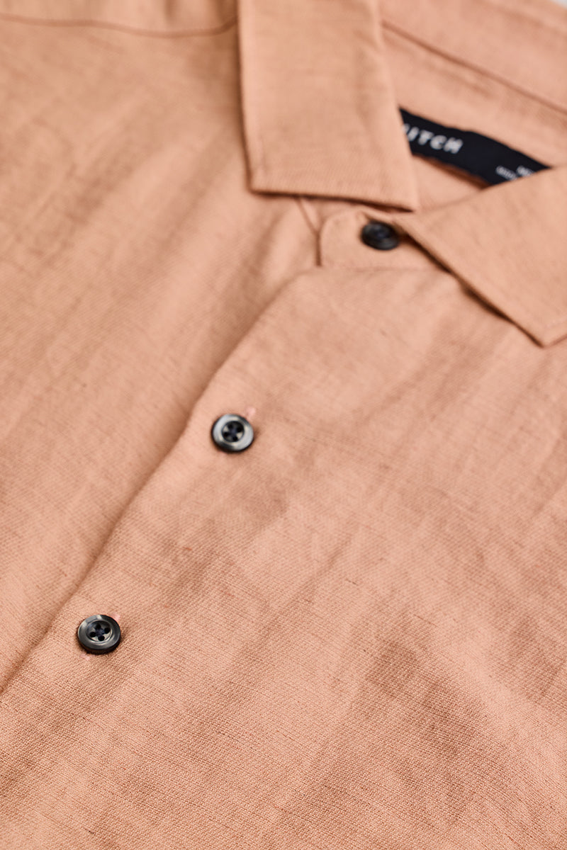 Peach Textured Linen Blend Shirt