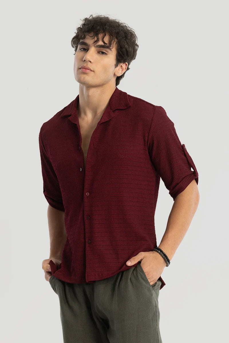 Maroon Self-Design Cuban Shirt