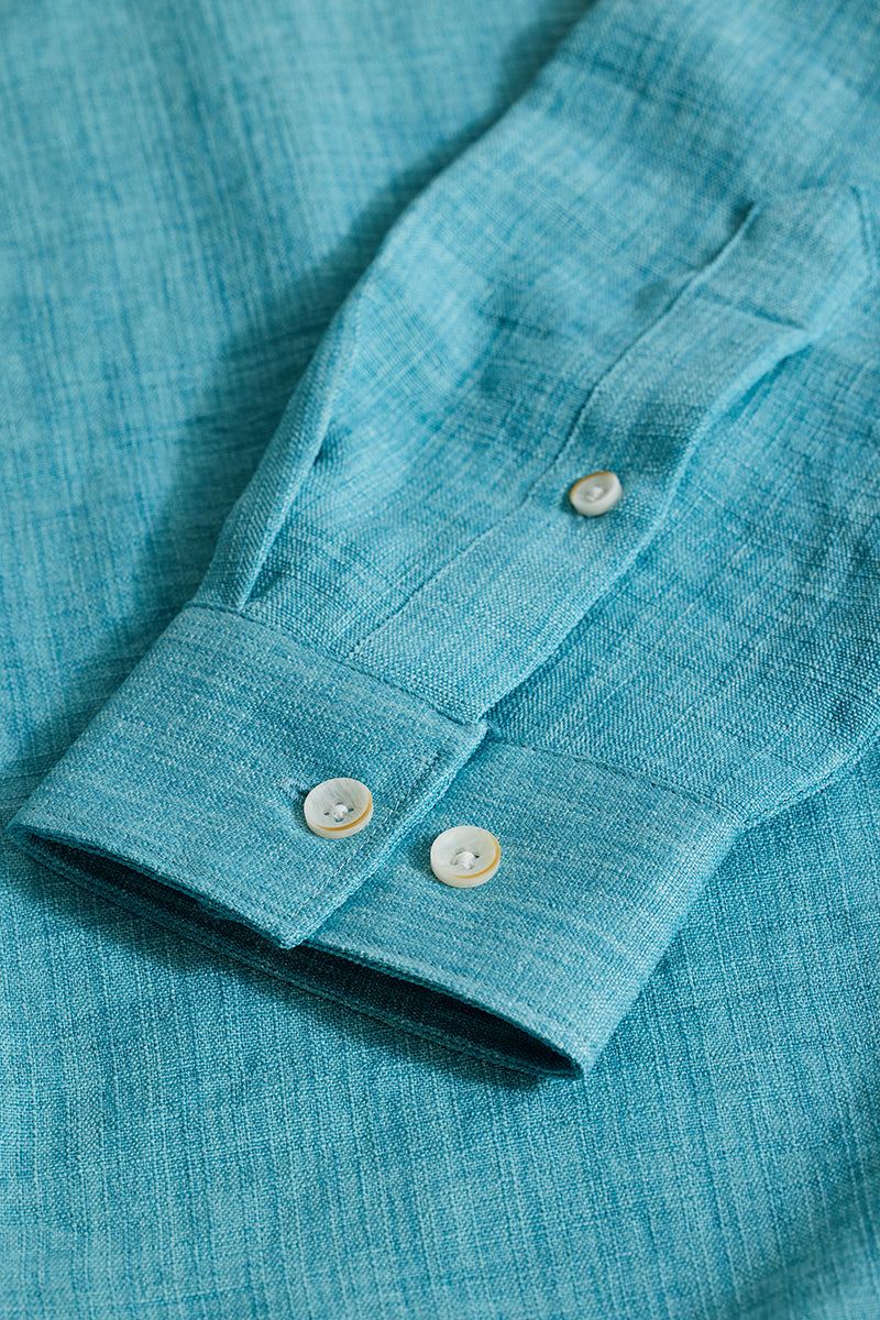 Turquoise Mandarin Textured Shirt