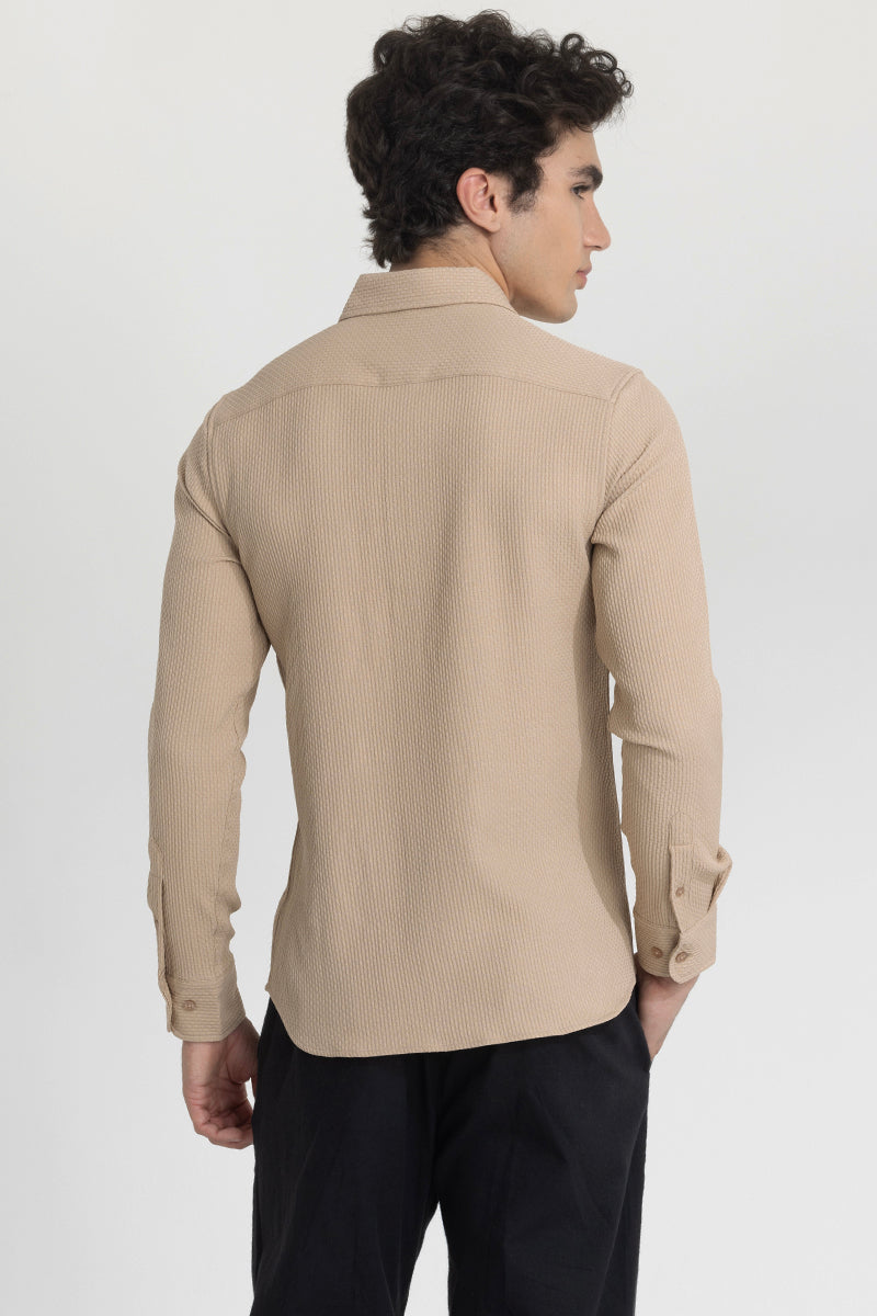 Beige Slim Fit Textured Shirt