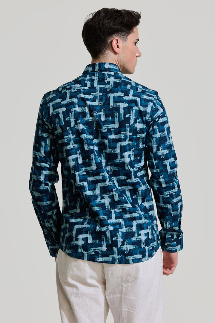 Blue Abstract Slim Fit Shirt