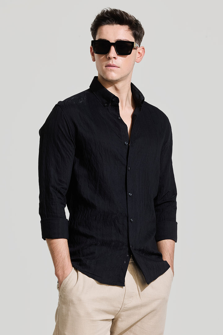 Black Textured Slim Fit Shirt