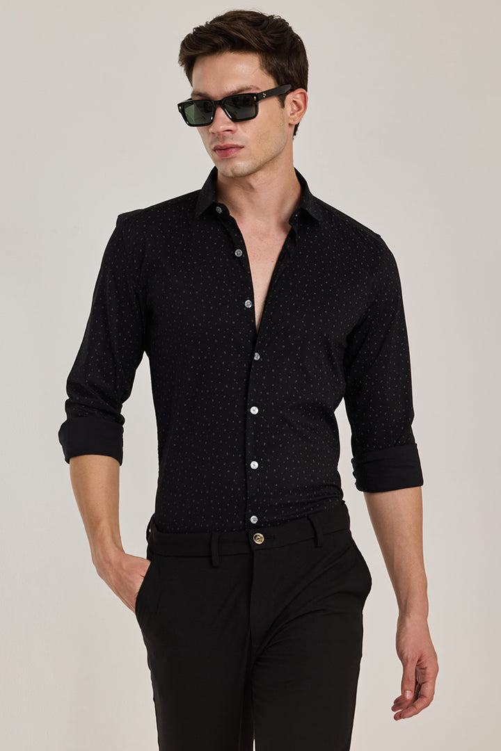 Black Geometric Slim Fit Shirt