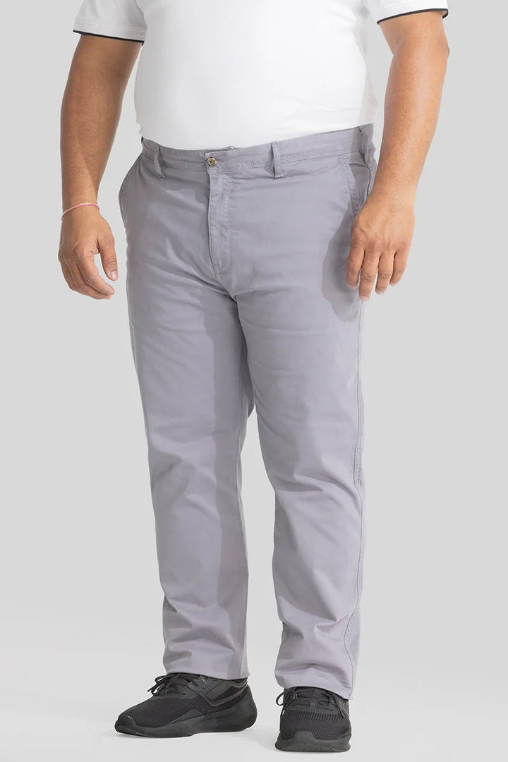 Seemly Light Grey Plain Regular Fit Plus Size Chinos