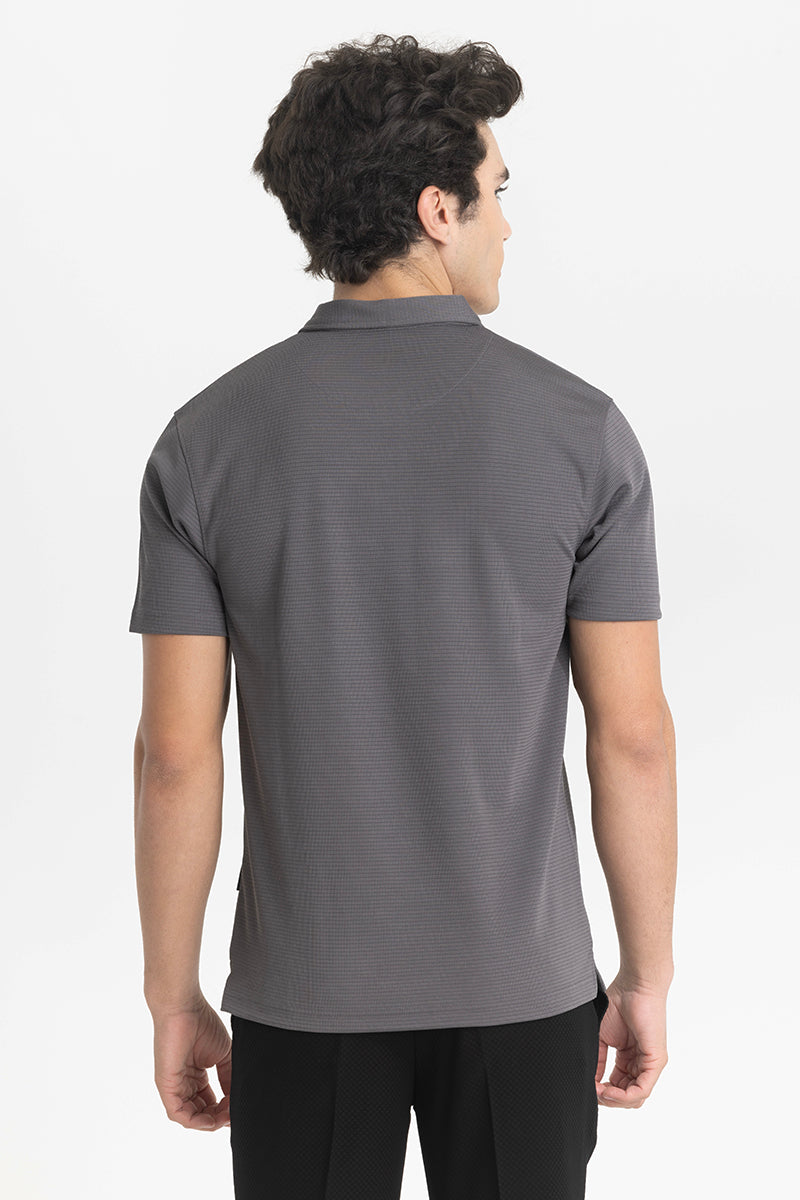 Grey Textured Polo T-Shirt