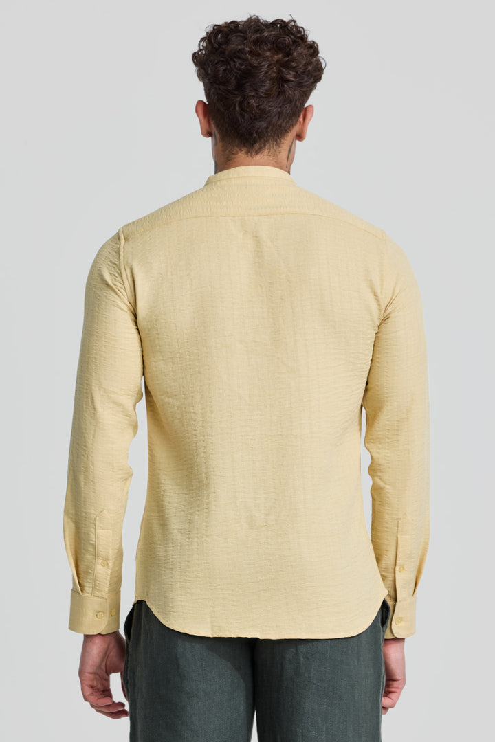 Yellow Mandarin Self Stripe Shirt