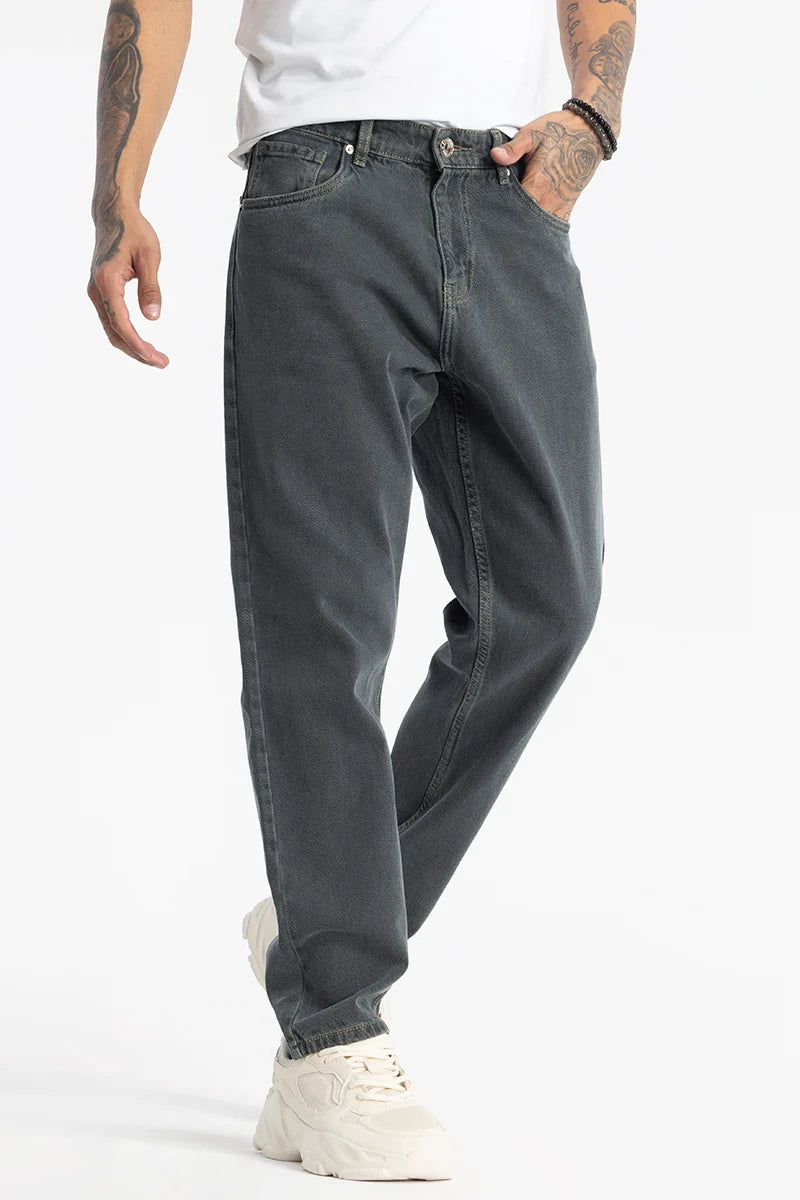 Charcoal Grey Plain Baggy Fit Jeans