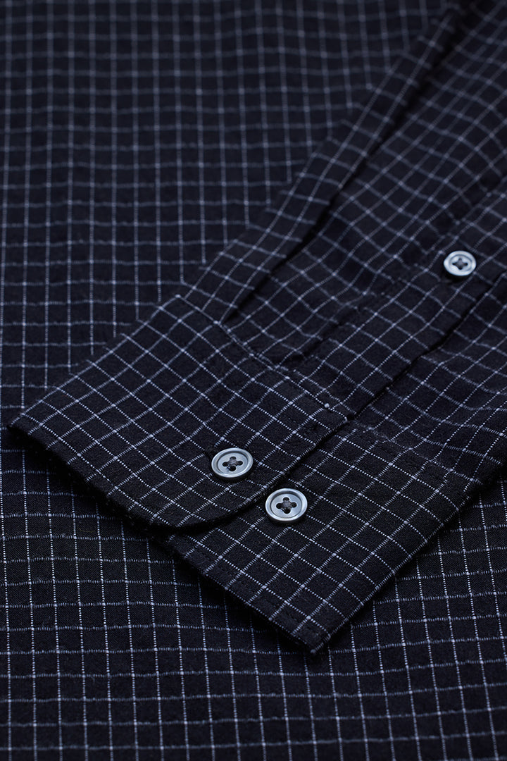 Black Mini Checks Slim Fit Shirt