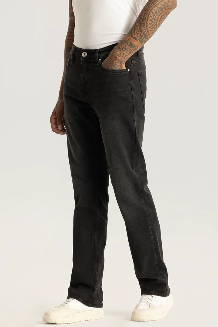 Vertex Charcoal Grey Plain Straight Fit Jeans