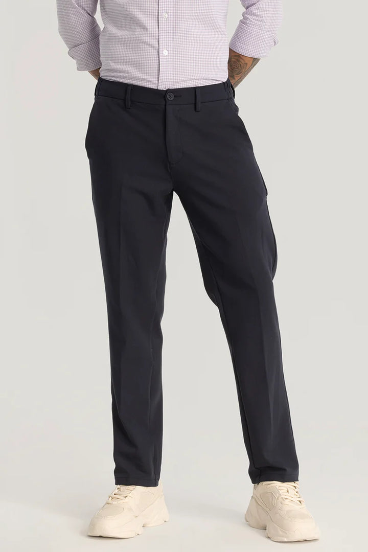 Navy Plain Regular Fit Trousers