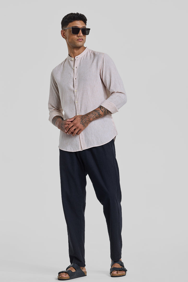 Cream Textured Linen Shirt