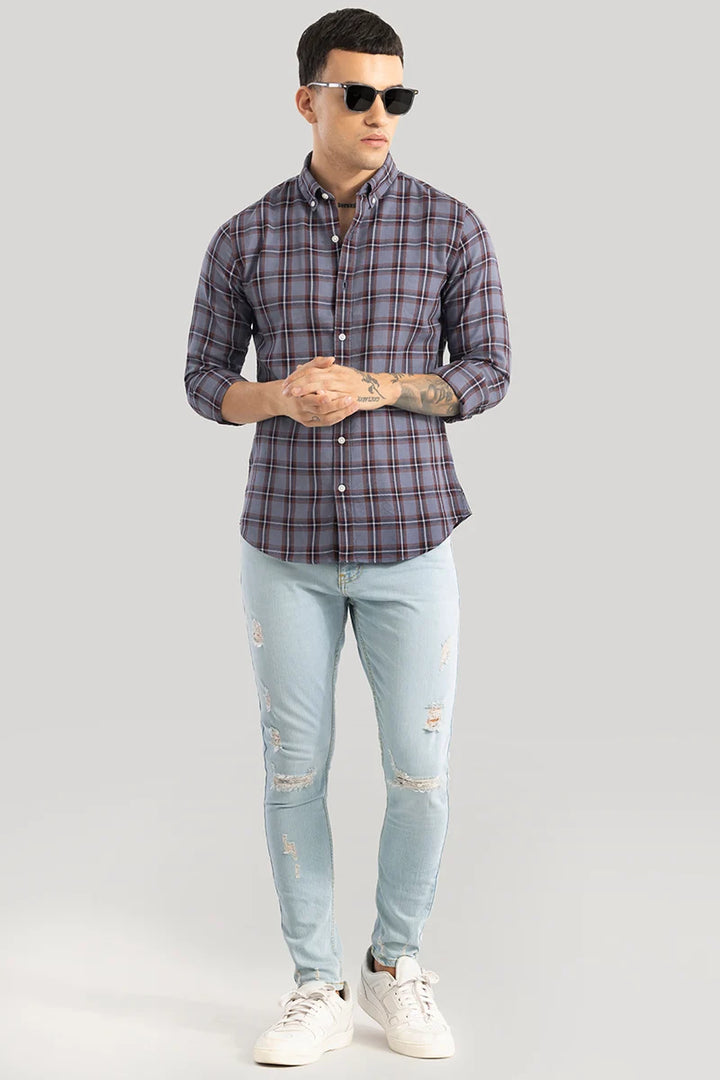 Fleur Greyish Blue Checks Shirts