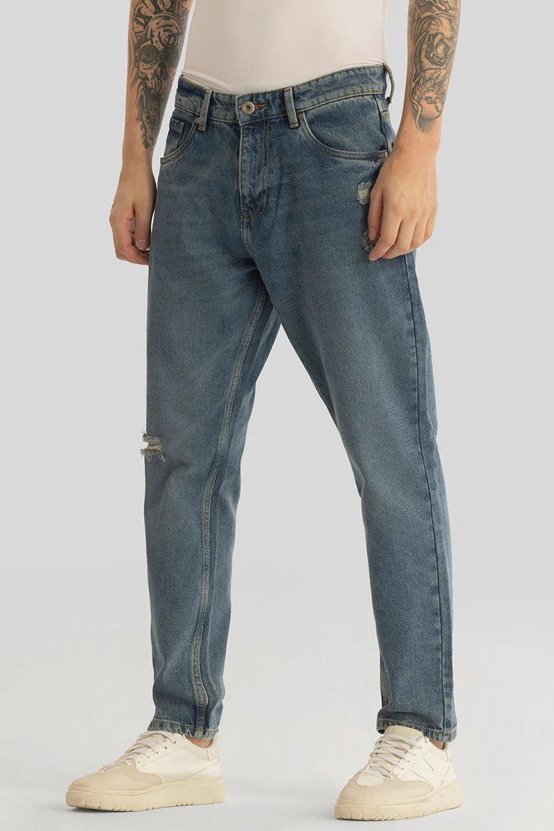 Vault Dark Blue Distressed Baggy Fit Jeans